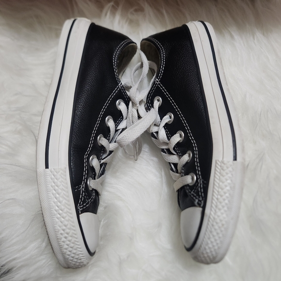 Black Leather Low Top Converse Shoes - Picture 6 of 7